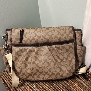 Coach Tan and Brown Signature Shoulder Bag